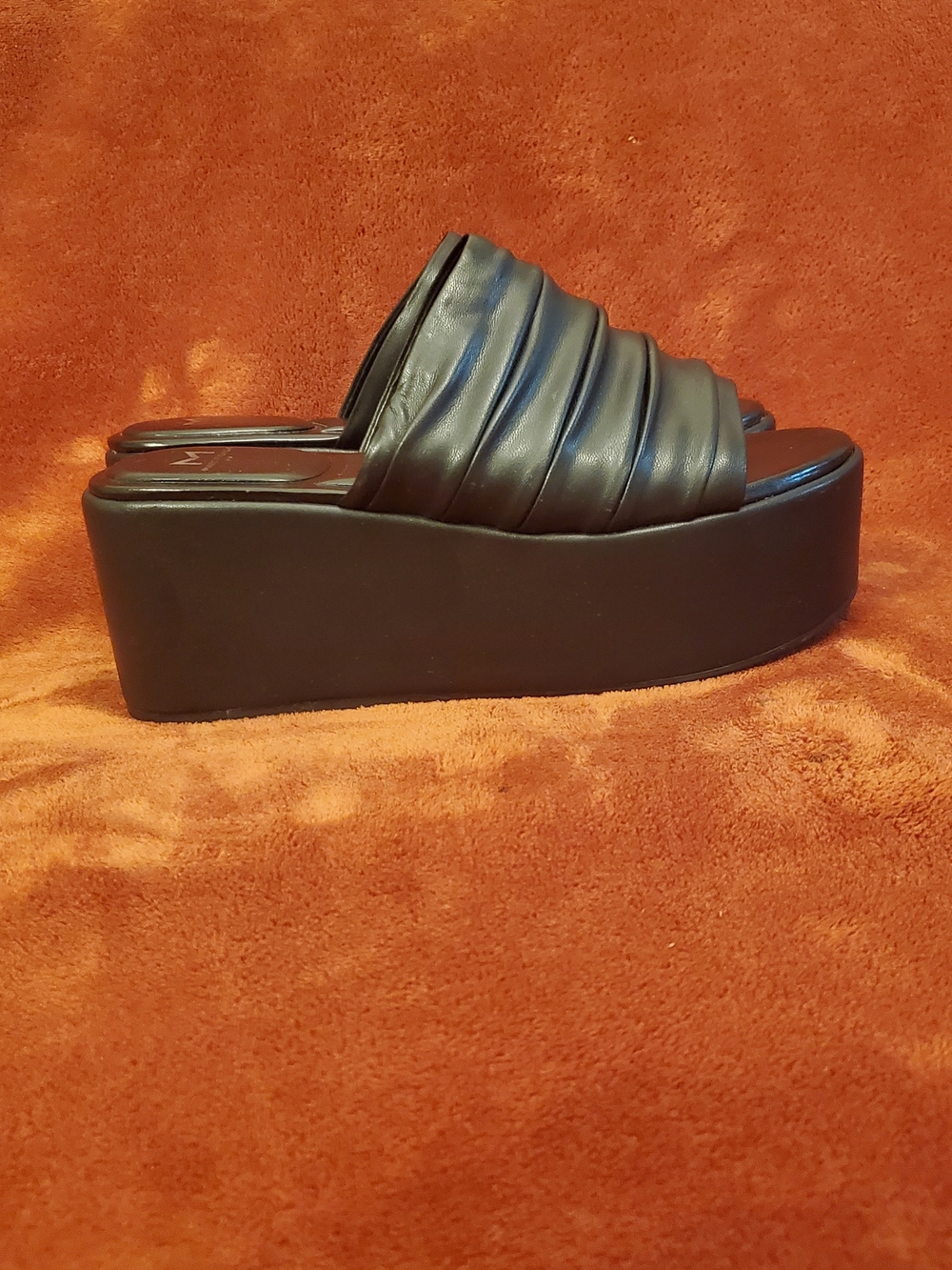 Marc Fisher Black Ruched Platform Mules